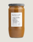 Linzen-, wortel-, butternut-, bieslook- en kurkumasoep