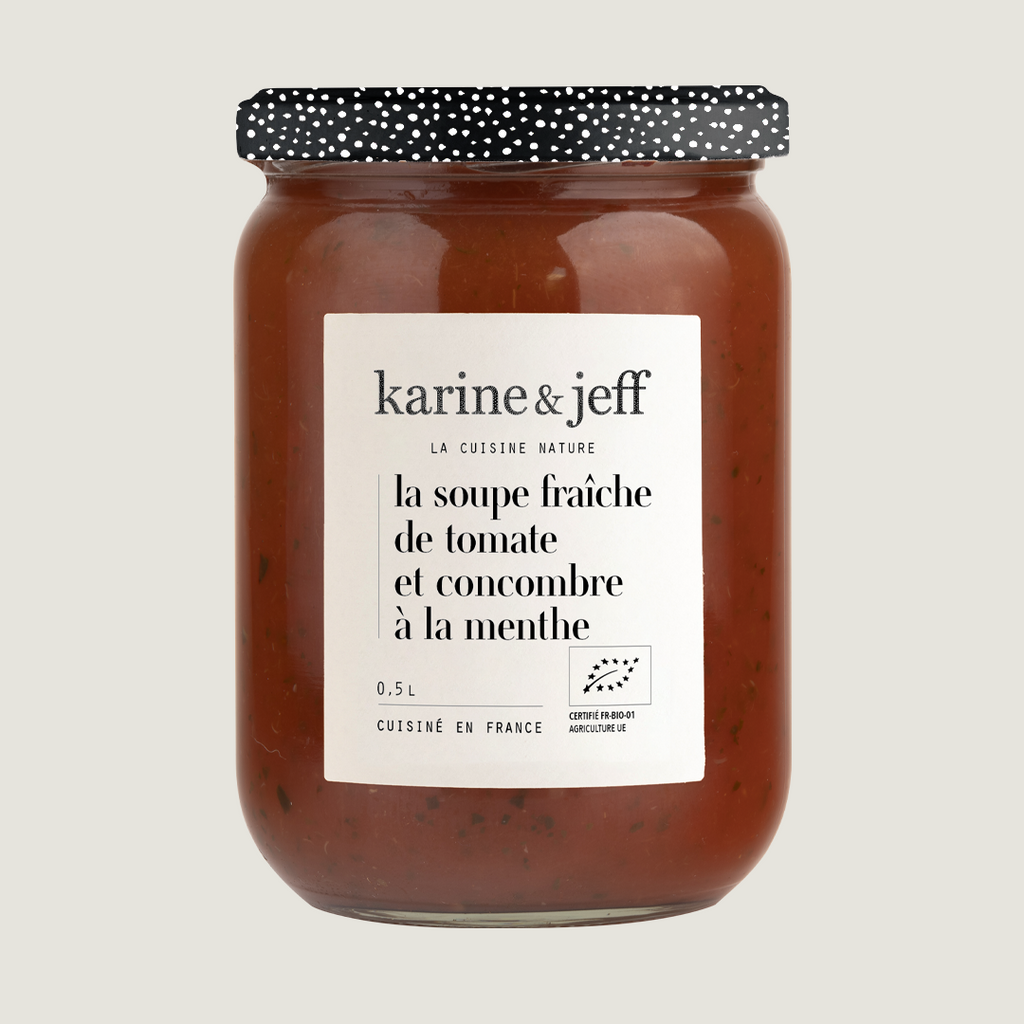 La soupe fraîche de tomate et concombre à la menthe, recette bio Karine & Jeff
