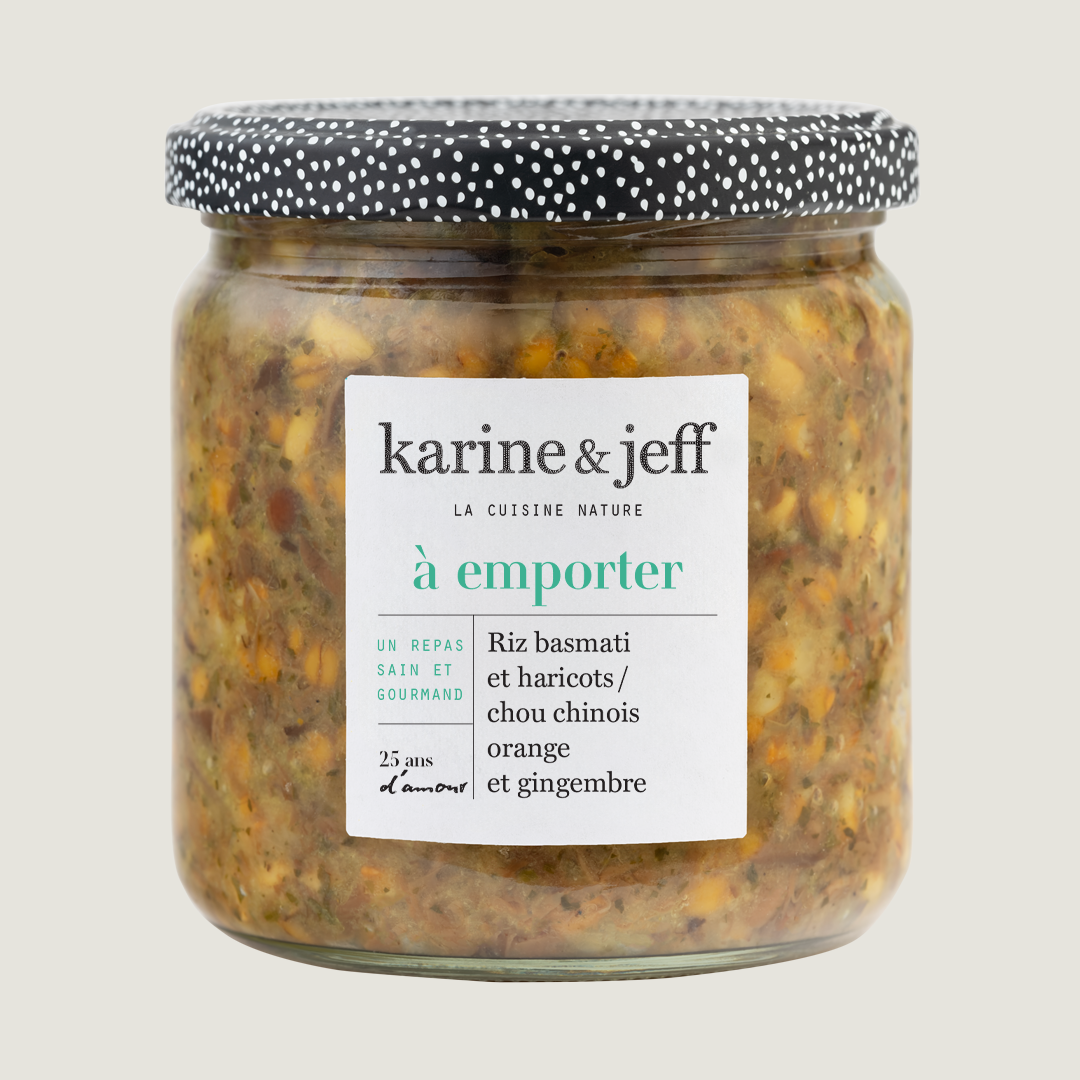 Riz basmati et haricots / chou chinois, orange et gingembre, recette bio Karine & Jeff