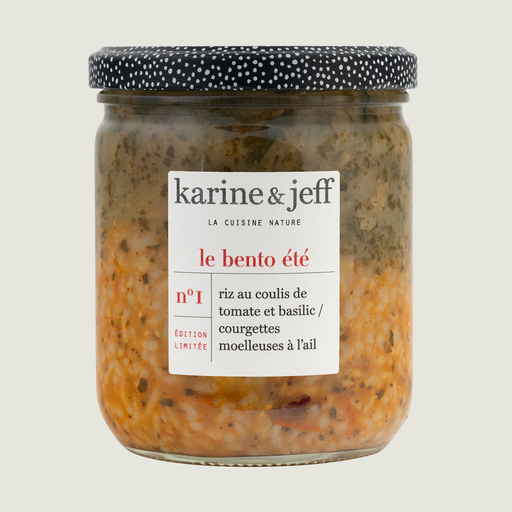 Rijst met tomaat en basilicumcoulis / zachte knoflookcourgette