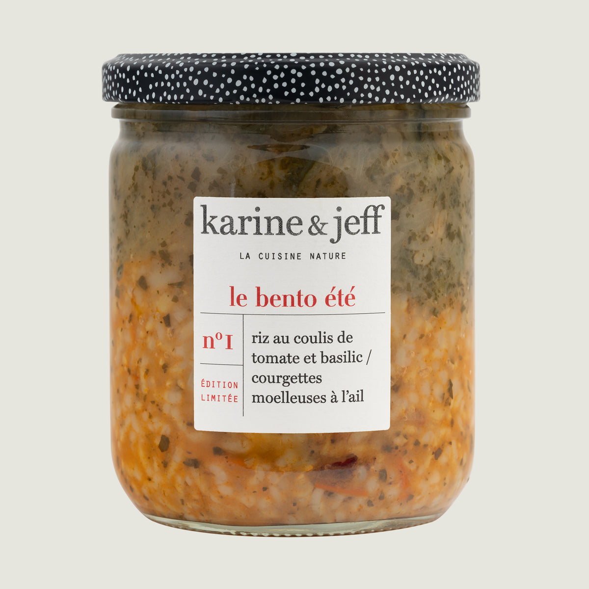 Rijst met tomaat en basilicumcoulis / zachte knoflookcourgette
