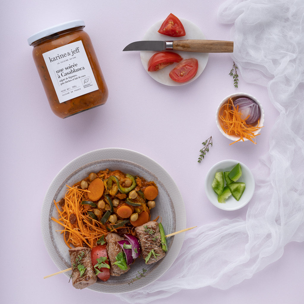 Une soirée à Casablanca - mijoté de pois chiches, légumes et lait de coco 500g, recette bio Karine & Jeff