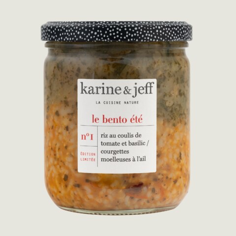 Riz au coulis de tomate et basilic / courgettes moelleuses à l'ail